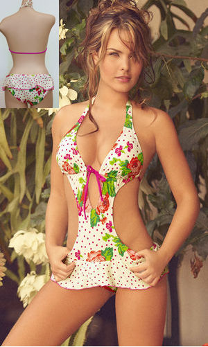 輸入水着 LPHE03388 Flower and Dot Print Cutout 1pc Swimwear