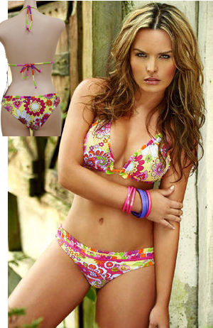 輸入水着 LPHT40572 Retro Print Triangle Top and Latin Bottom with Ruffle