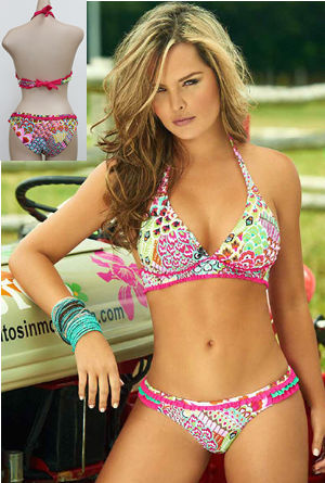 輸入水着 LPHT40576 Print Halter Bikini with Ruffle Trim