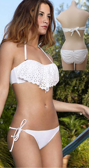輸入水着 LPQSPA1033B-2013F Spa White Eyelet Bandeau Top and Tie Side Full Bottom