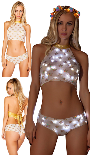 ダンス衣装 LJVFF463-FF464 Light-up Star Sequin Mesh Halter Top and Shorts