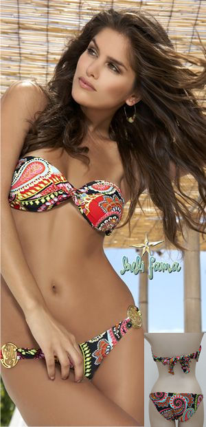 輸入水着 LLFL225486-225503 Rumba Twist Bandeau Top and Ring Hipster Moderate Bottom