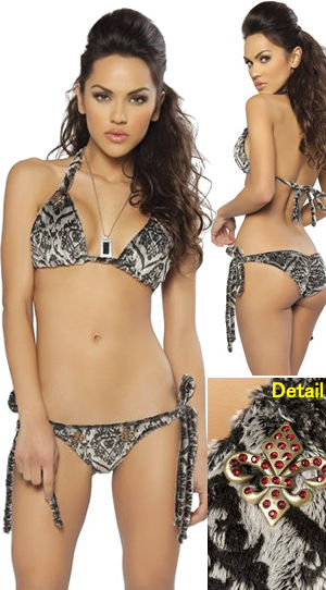 輸入水着通販 LJV10700 Pucker-Back Bikini with Rhinestone Fleur deLis