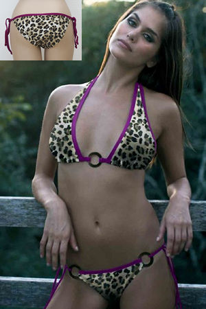 輸入水着 LACJAG36-12 Animal Print Halter Top with Buckle and Tie Side Bottom