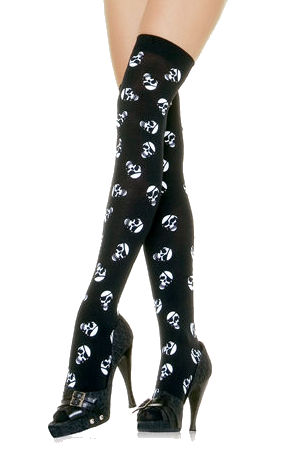 t@bVXgbLO LLA6670 Thigh Highs with Pirate Skull Print