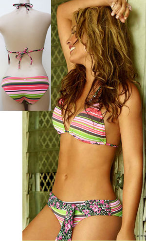 輸入水着 LPHT40611 Stripe Triangle Bikini with Flower Belt