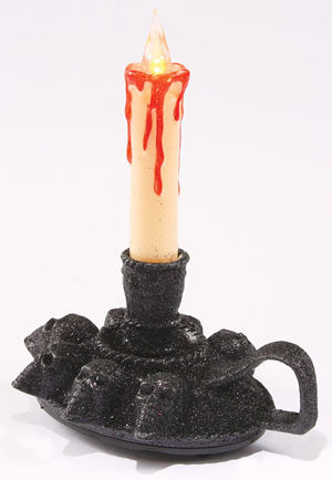コスチューム LFU91782 6 Black Glitter Skull Candle Holder